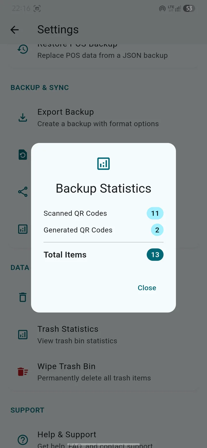 QR Snap Backup Statistics