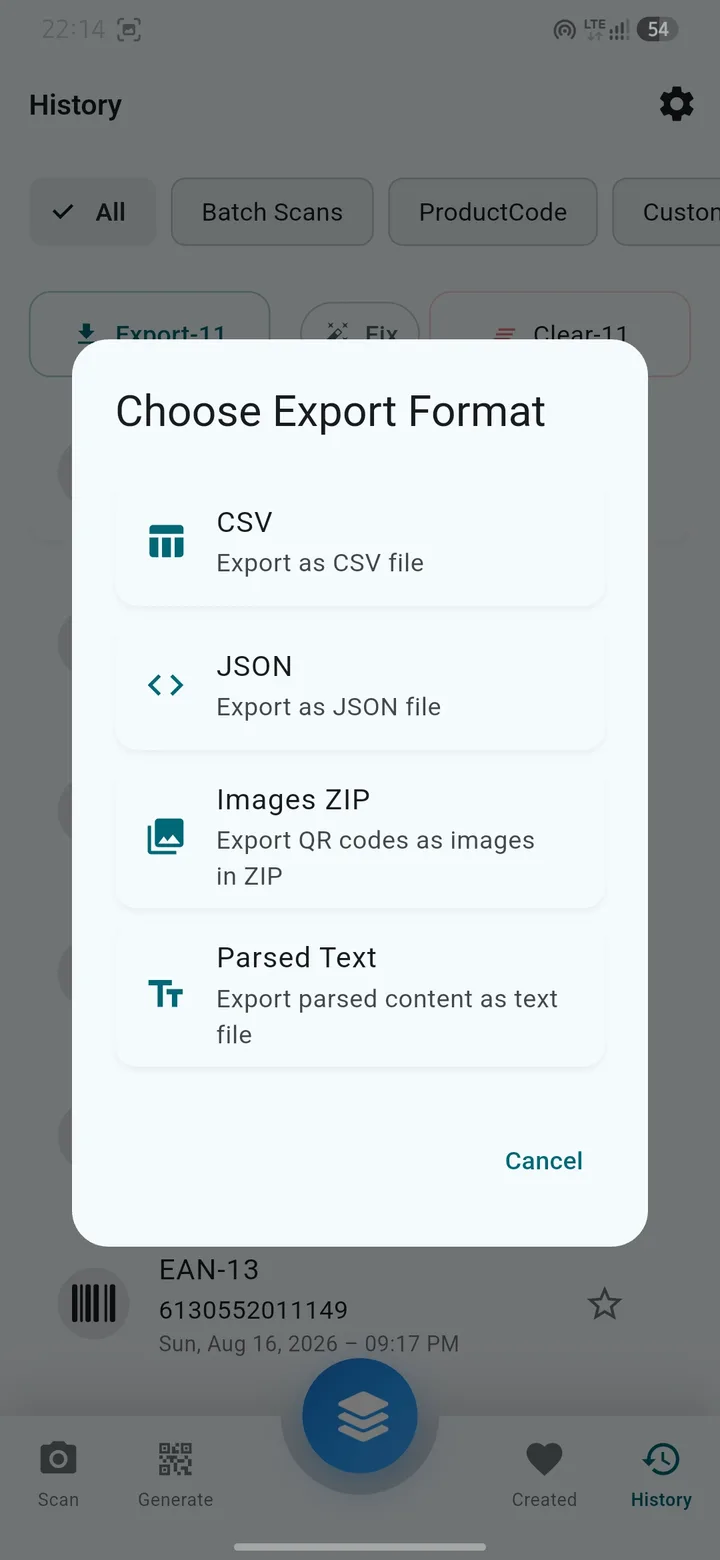 QR Snap bulk export formats
