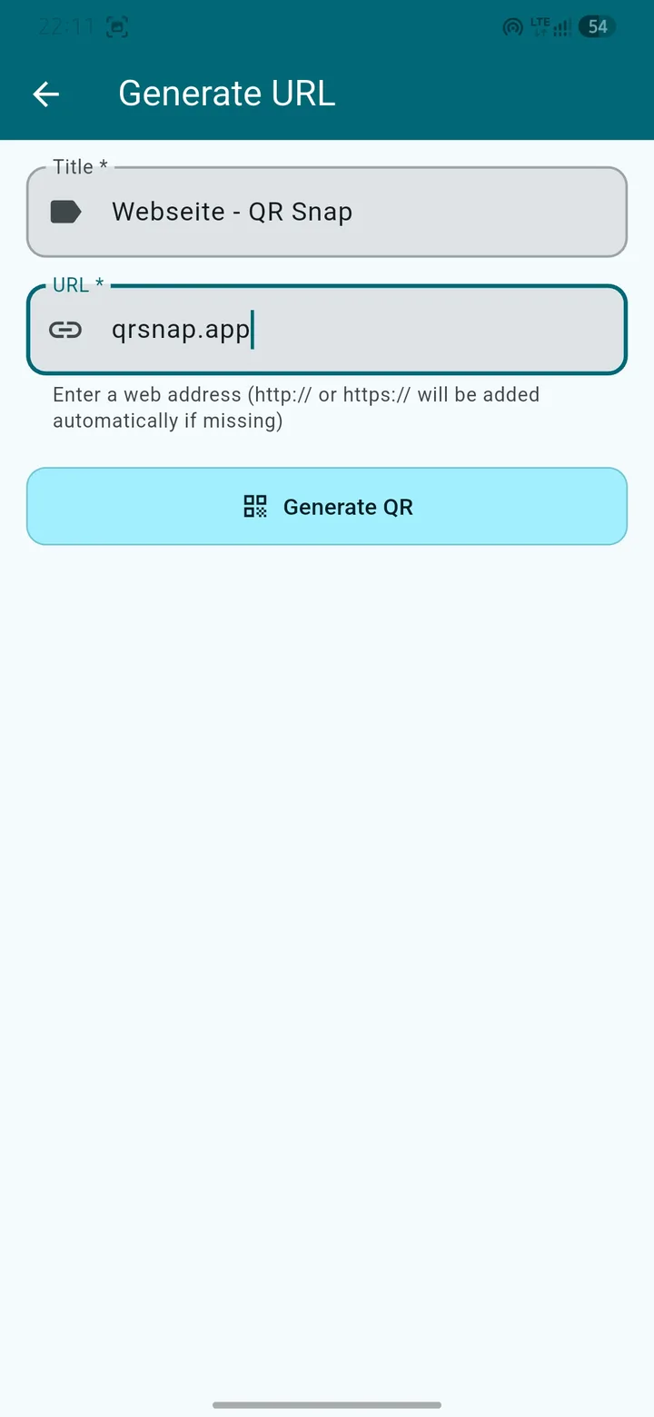 QR Snap generate a URL QR code