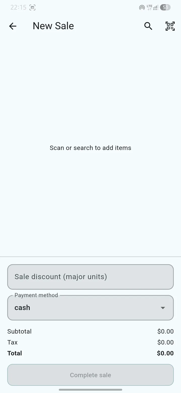QR Snap New Sale checkout
